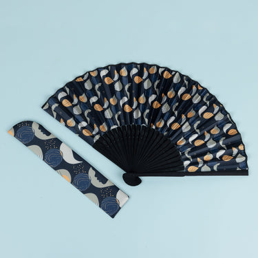 Midnight Blossom Bamboo Hand Fan With Sleeve
