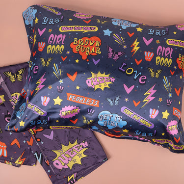 Girl Boss Emoji Satin Pillowcase + Scarf Set