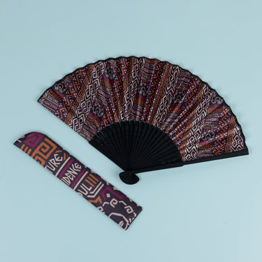 Geometric Roots Bamboo Hand Fan With Sleeve