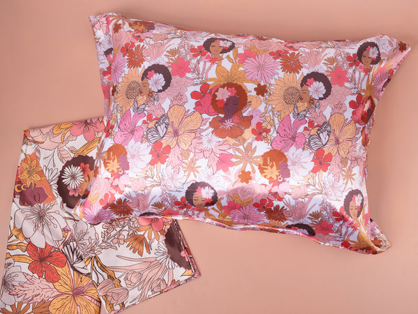 Afro Flower Chile Satin Pillowcase + Satin Scarf Set