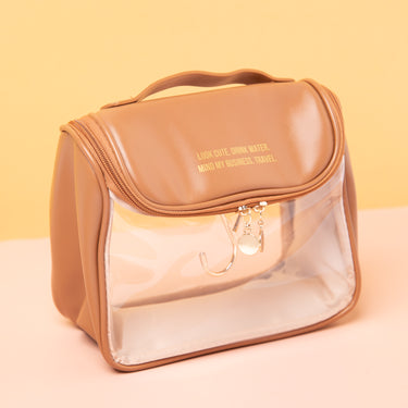 The Motto Hanging Toiletry Bag - Brown - Izzy & Liv