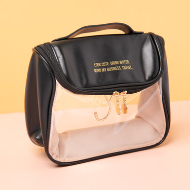 The Motto Hanging Toiletry Bag - Black - Izzy & Liv