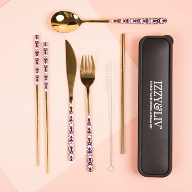 Brown Sugar Pearls 6-Piece Reusable Utensil Set + Travel Case