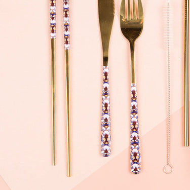 Brown Sugar Pearls 6-Piece Reusable Utensil Set + Travel Case