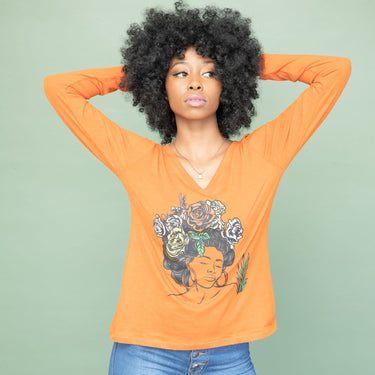 Wildflower Goddess V-Neck Long Sleeve Tee