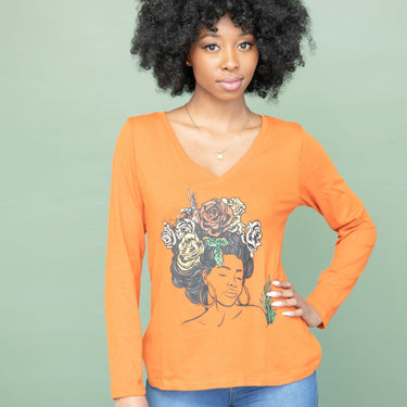 Wildflower Goddess V-Neck Long Sleeve Tee