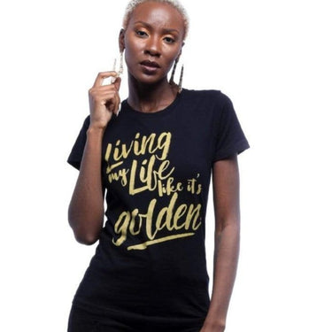 Living My Life Like It's Golden Metallic Print Tee - Izzy & Liv - graphic tee